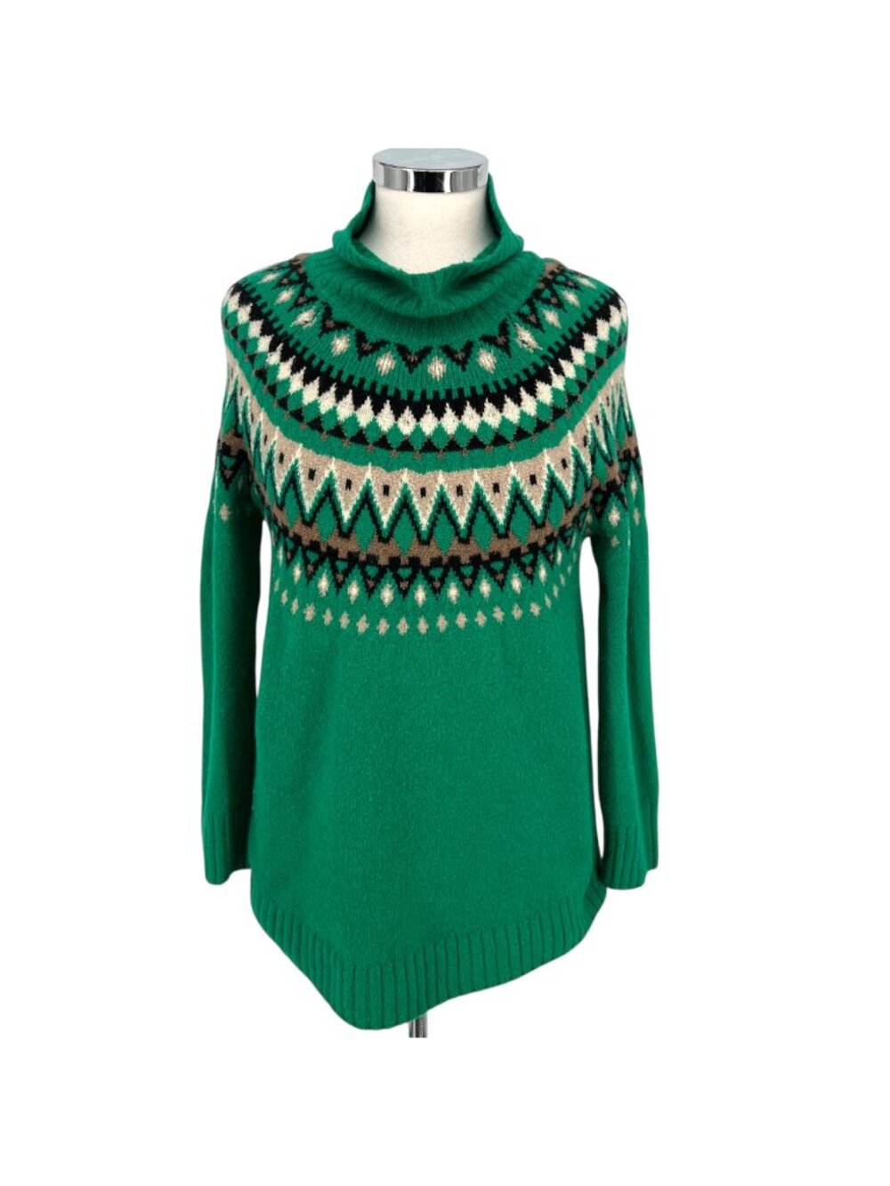 J. Jill Green Fair Isle Nordic Heritage Turtleneck Sweater Size Small Petite